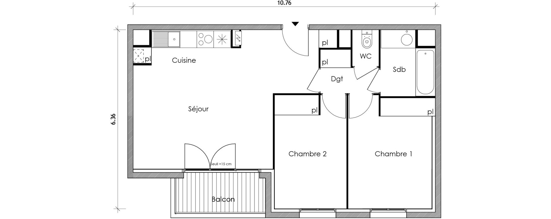 Appartement T3 de 58,45 m2 &agrave; Vert-Le-Petit Centre