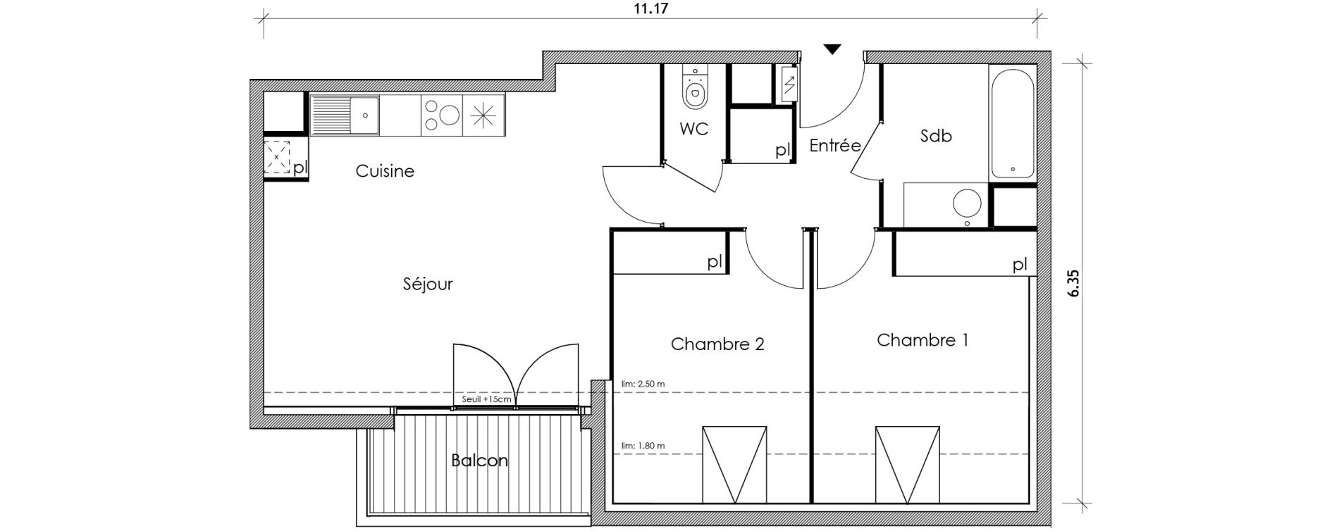 Appartement T3 de 55,85 m2 &agrave; Vert-Le-Petit Centre
