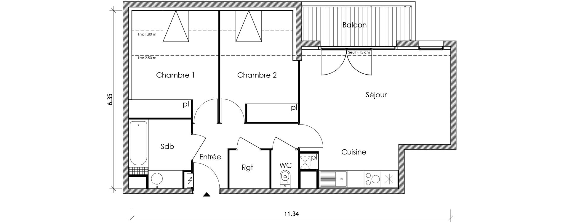 Appartement T3 de 56,29 m2 &agrave; Vert-Le-Petit Centre