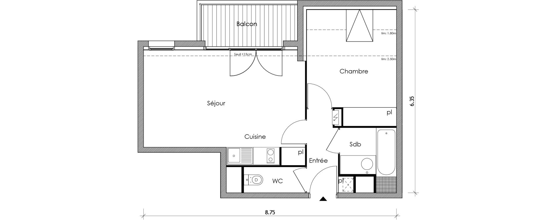 Appartement T2 de 39,41 m2 &agrave; Vert-Le-Petit Centre