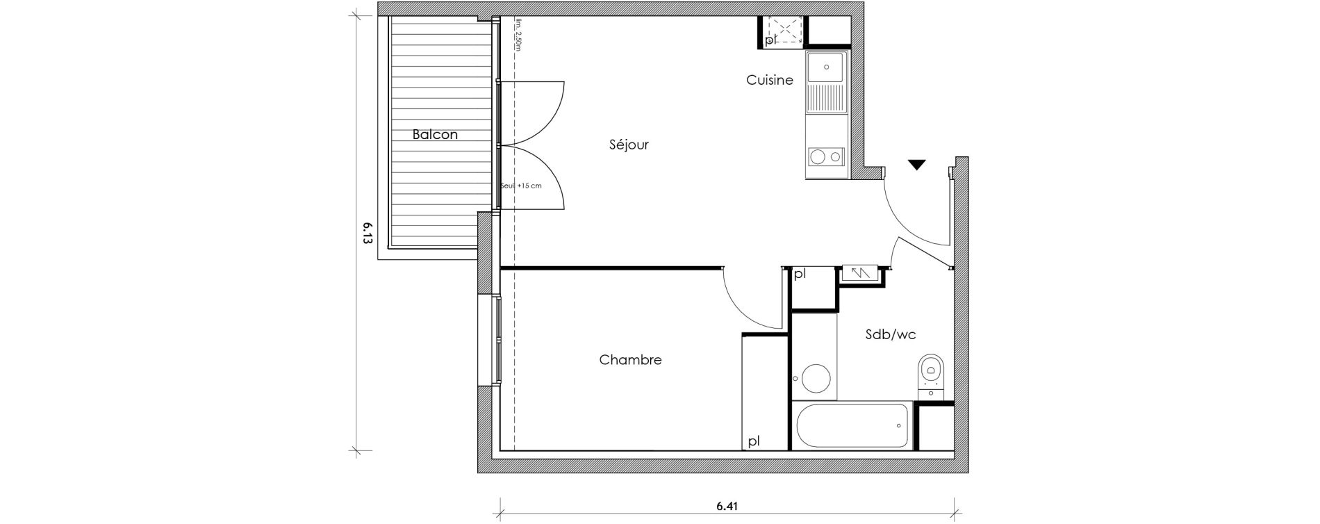 Appartement T2 de 34,52 m2 &agrave; Vert-Le-Petit Centre