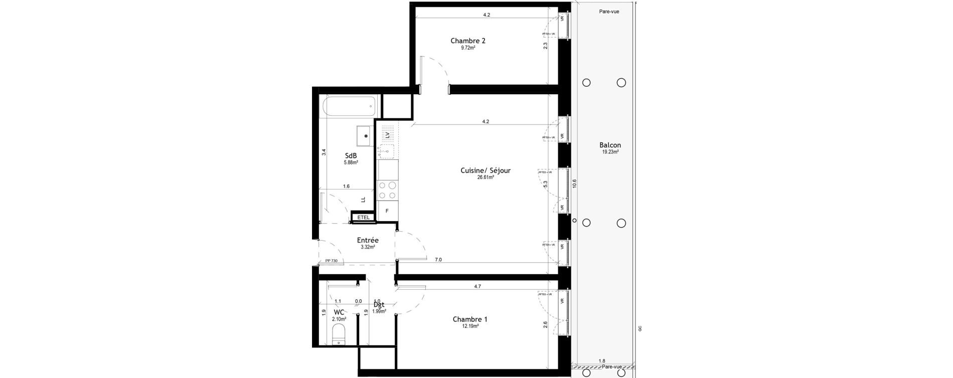 Appartement T3 de 61,81 m2 &agrave; Vigneux-Sur-Seine Les tours