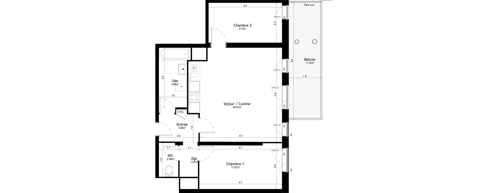 Appartement T3 de 61,86 m2 &agrave; Vigneux-Sur-Seine Les tours