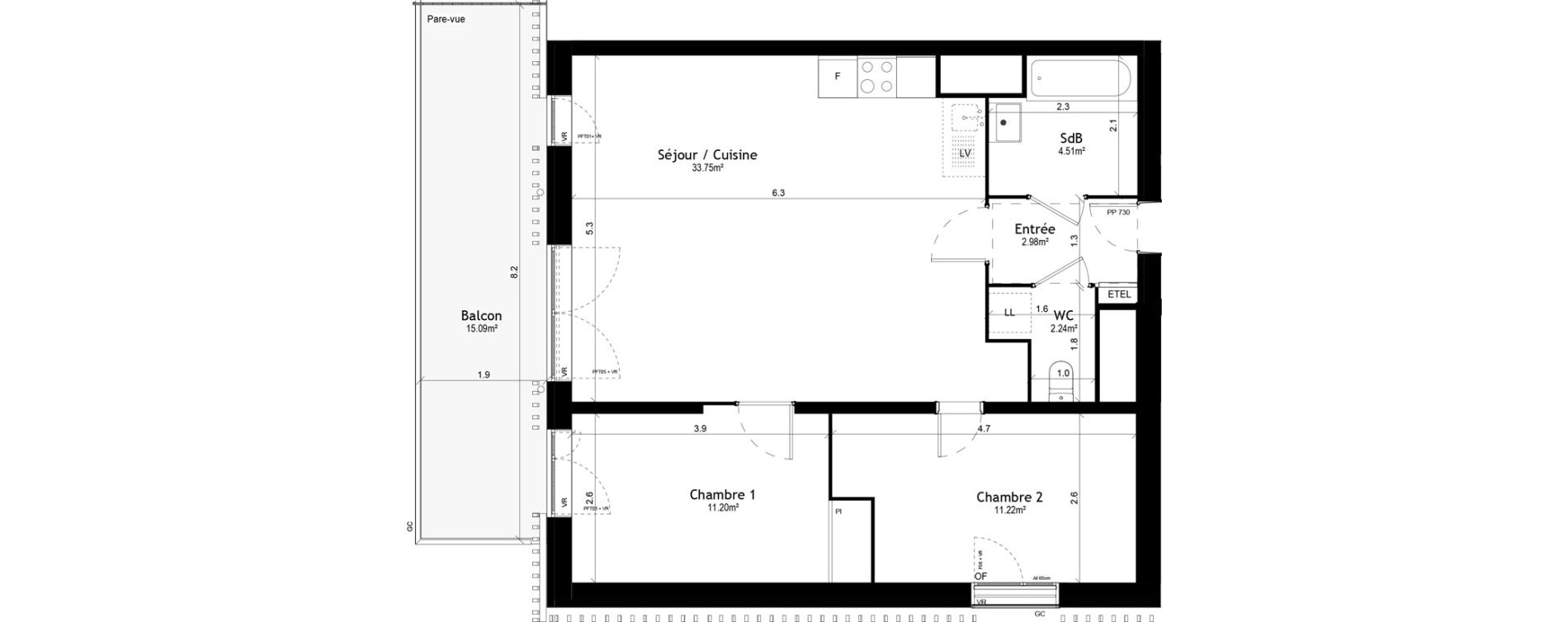 Appartement T3 de 65,90 m2 &agrave; Vigneux-Sur-Seine Les tours