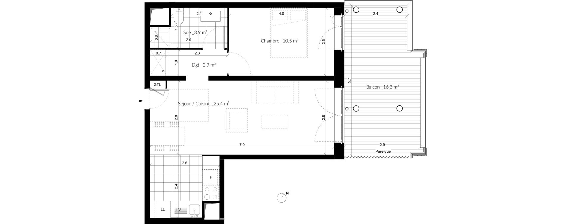 Appartement T2 de 42,80 m2 &agrave; Vigneux-Sur-Seine La croix blanche