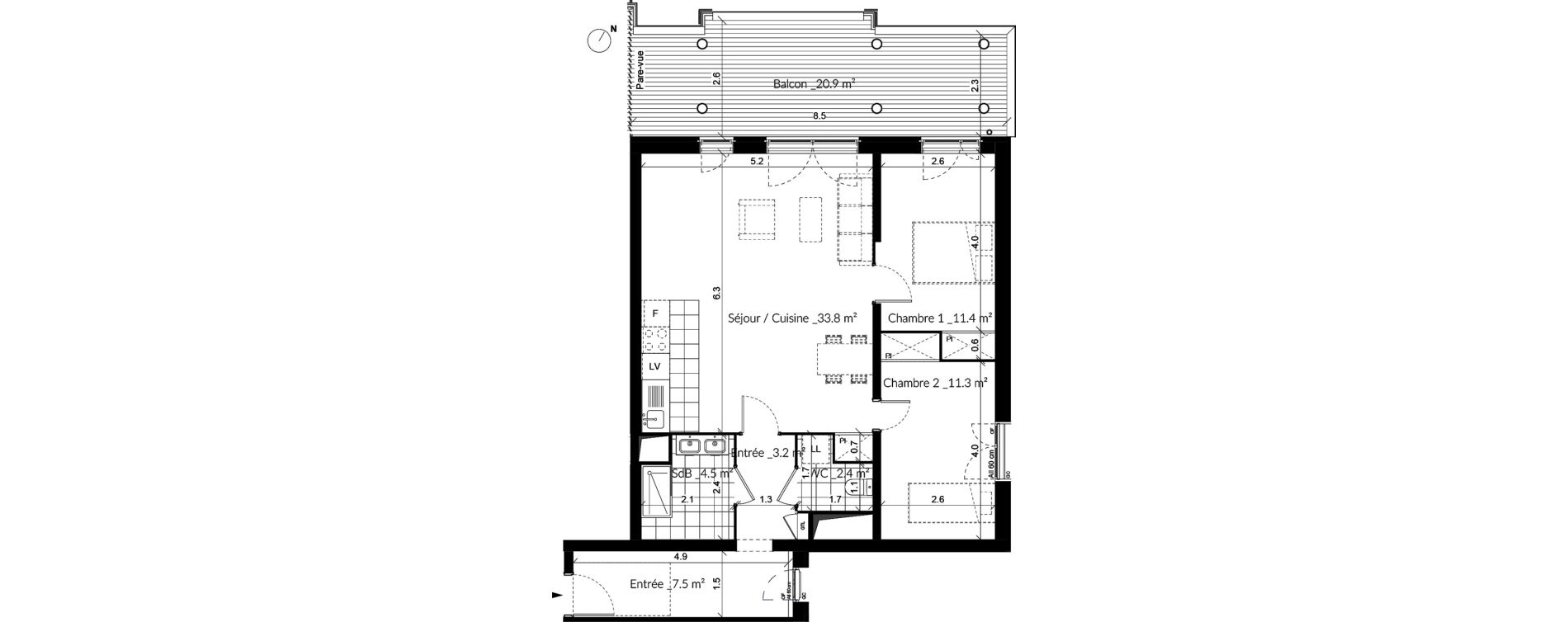 Appartement T3 de 73,90 m2 &agrave; Vigneux-Sur-Seine La croix blanche