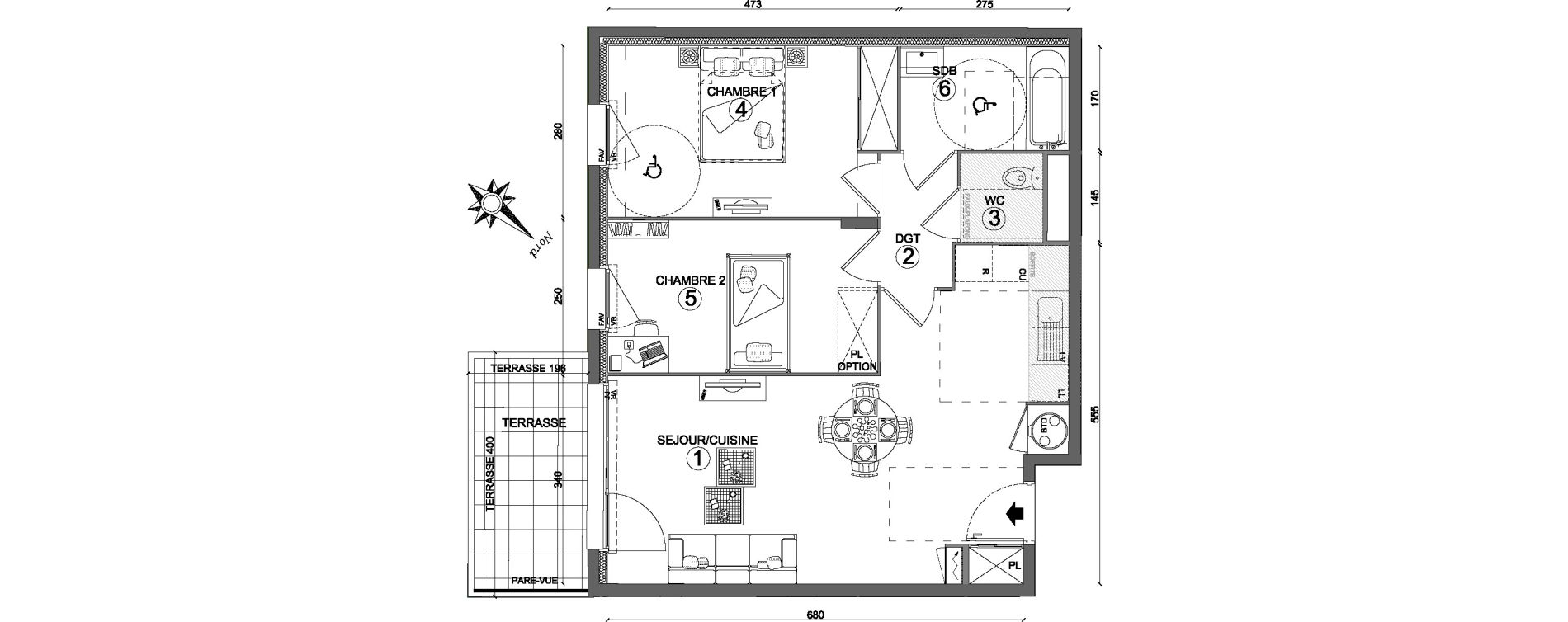 Appartement T3 de 62,60 m2 &agrave; Villab&eacute; Centre