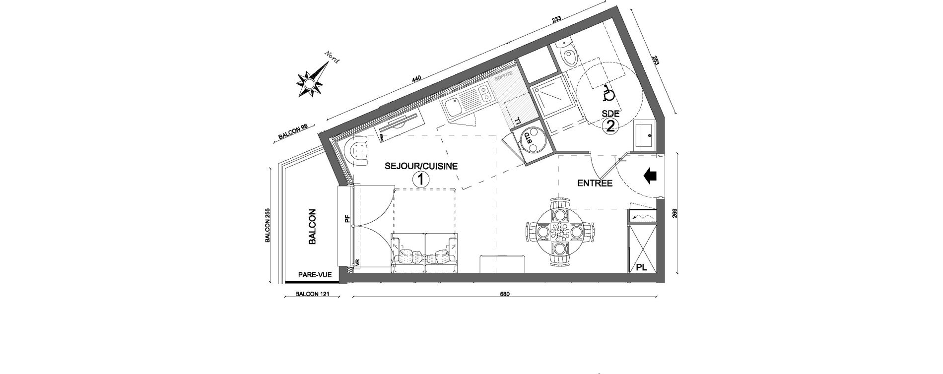 Appartement T1 de 29,20 m2 &agrave; Villab&eacute; Centre