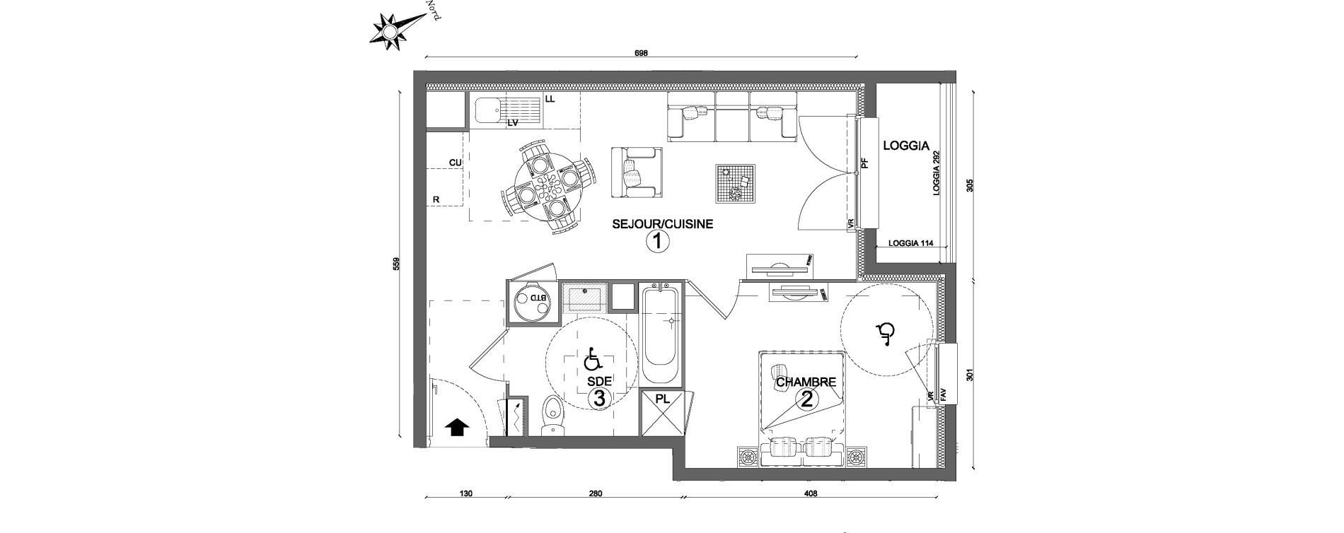 Appartement T2 de 42,80 m2 &agrave; Villab&eacute; Centre