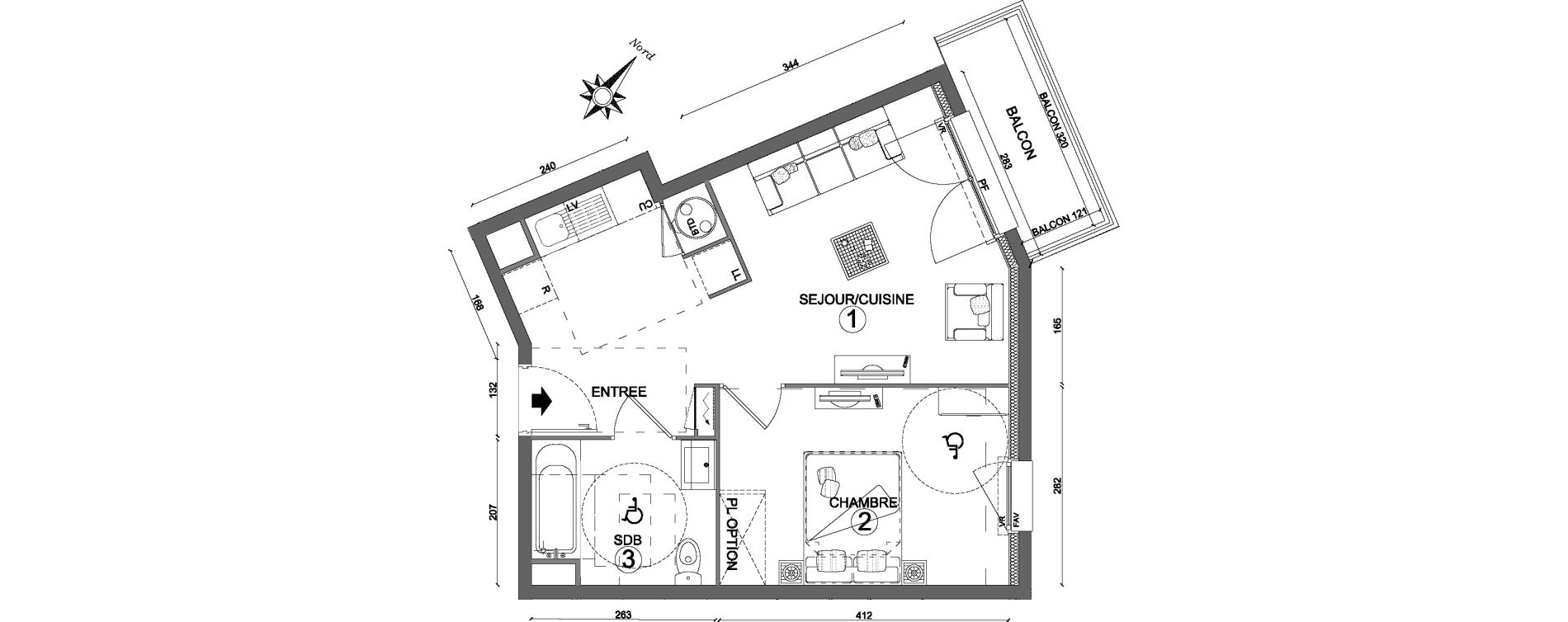 Appartement T2 de 40,10 m2 &agrave; Villab&eacute; Centre