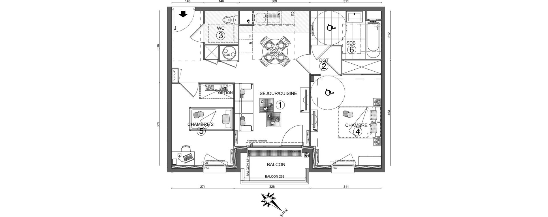 Appartement T3 de 57,30 m2 &agrave; Villab&eacute; Centre