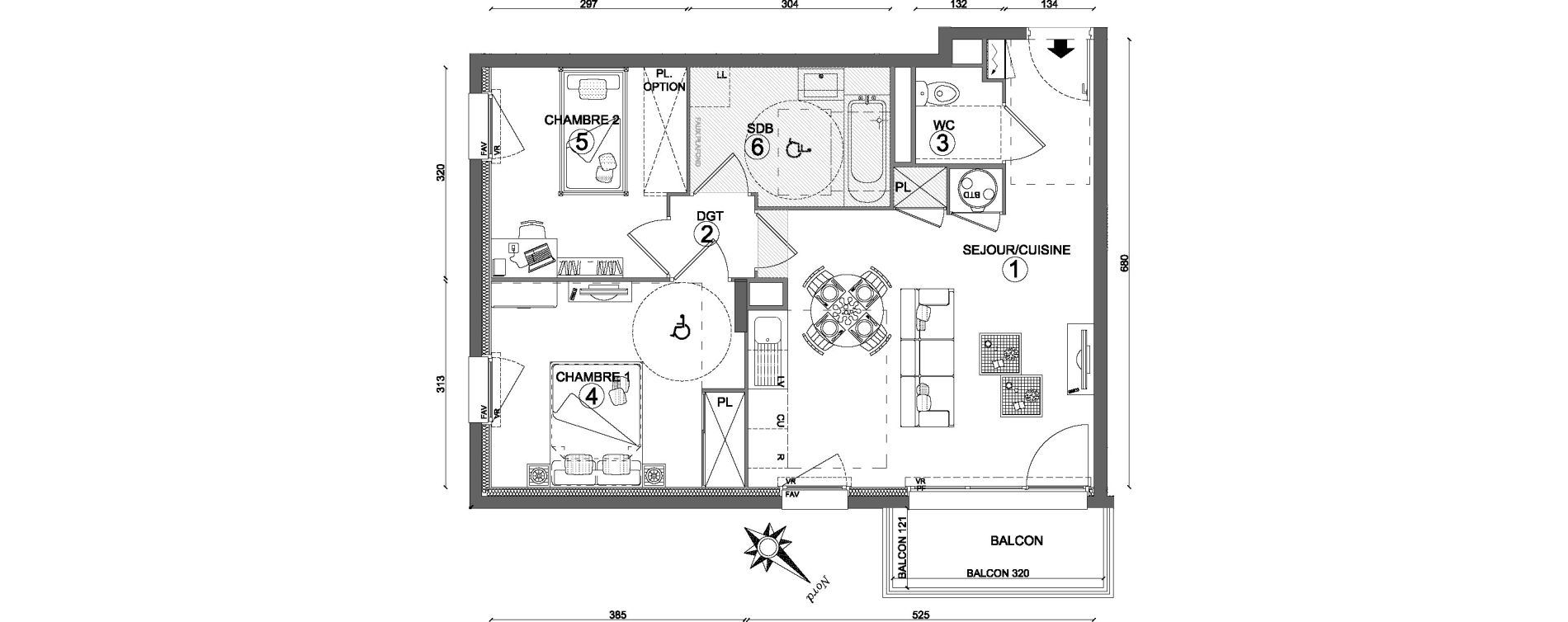 Appartement T3 de 56,80 m2 &agrave; Villab&eacute; Centre