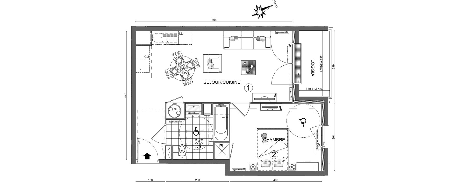 Appartement T2 de 43,80 m2 &agrave; Villab&eacute; Centre