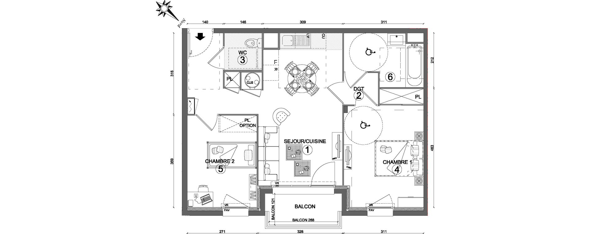 Appartement T2 de 57,30 m2 &agrave; Villab&eacute; Centre
