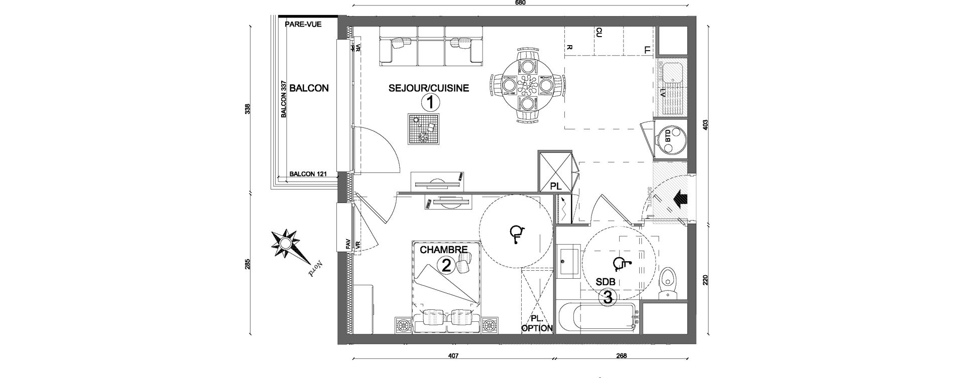 Appartement T2 de 40,85 m2 &agrave; Villab&eacute; Centre