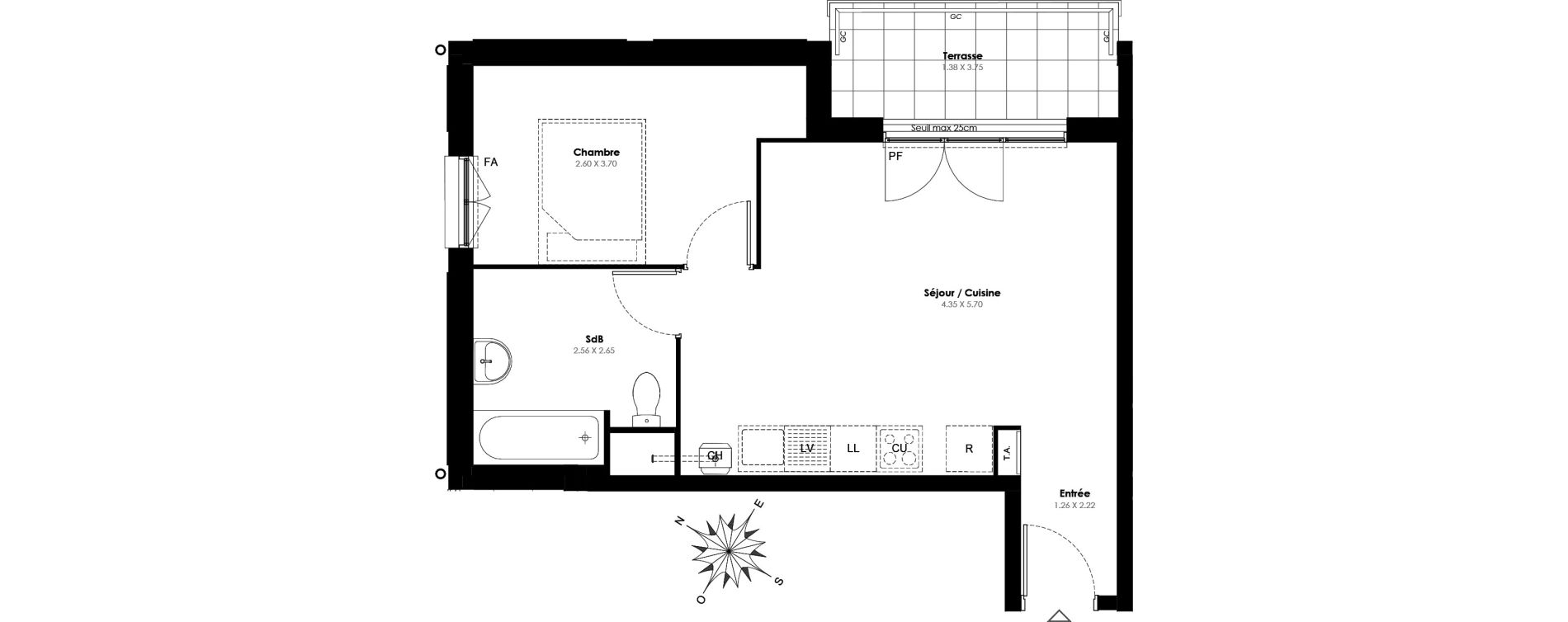 Appartement T2 de 41,30 m2 &agrave; Villab&eacute; Centre