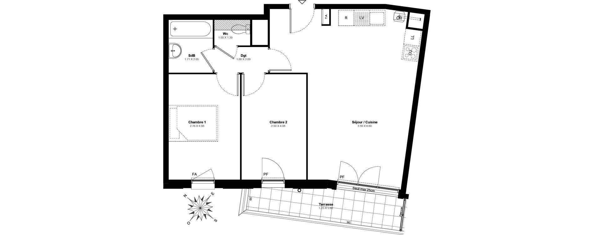 Appartement T3 de 58,80 m2 &agrave; Villab&eacute; Centre
