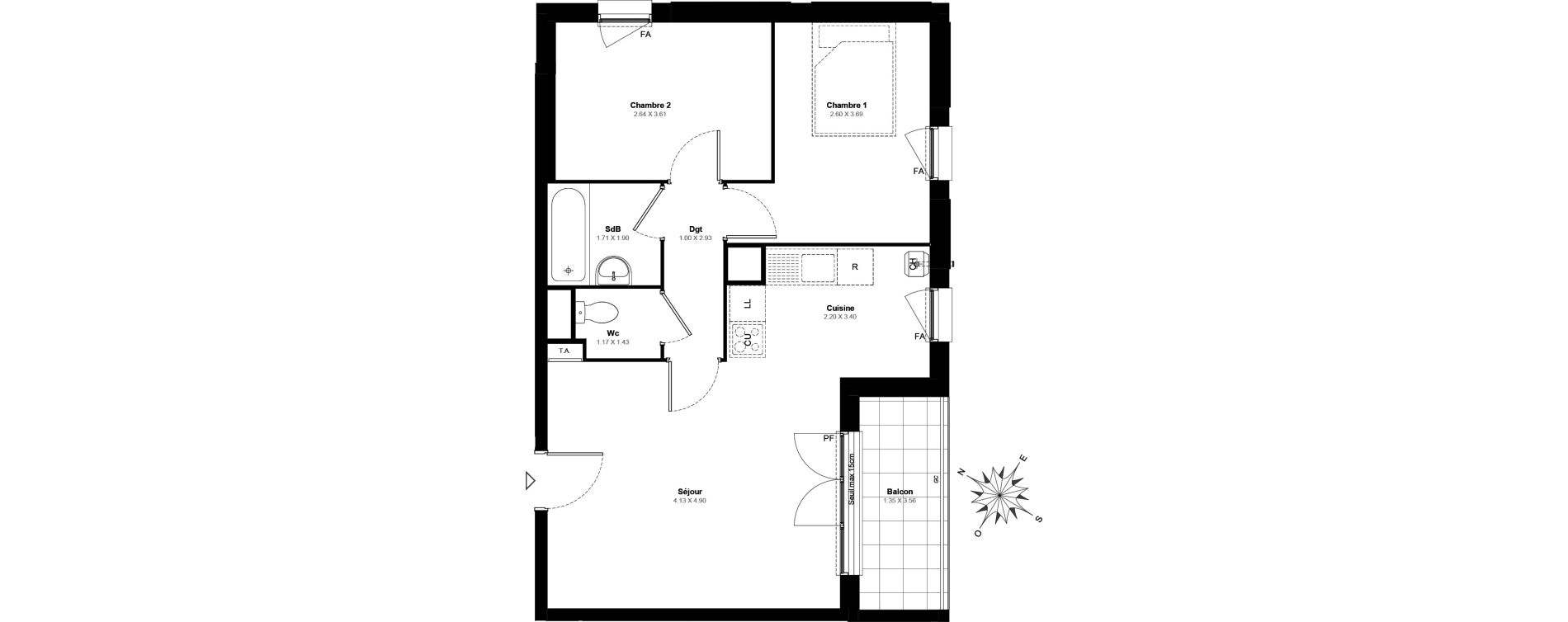 Appartement T3 de 54,30 m2 &agrave; Villab&eacute; Centre