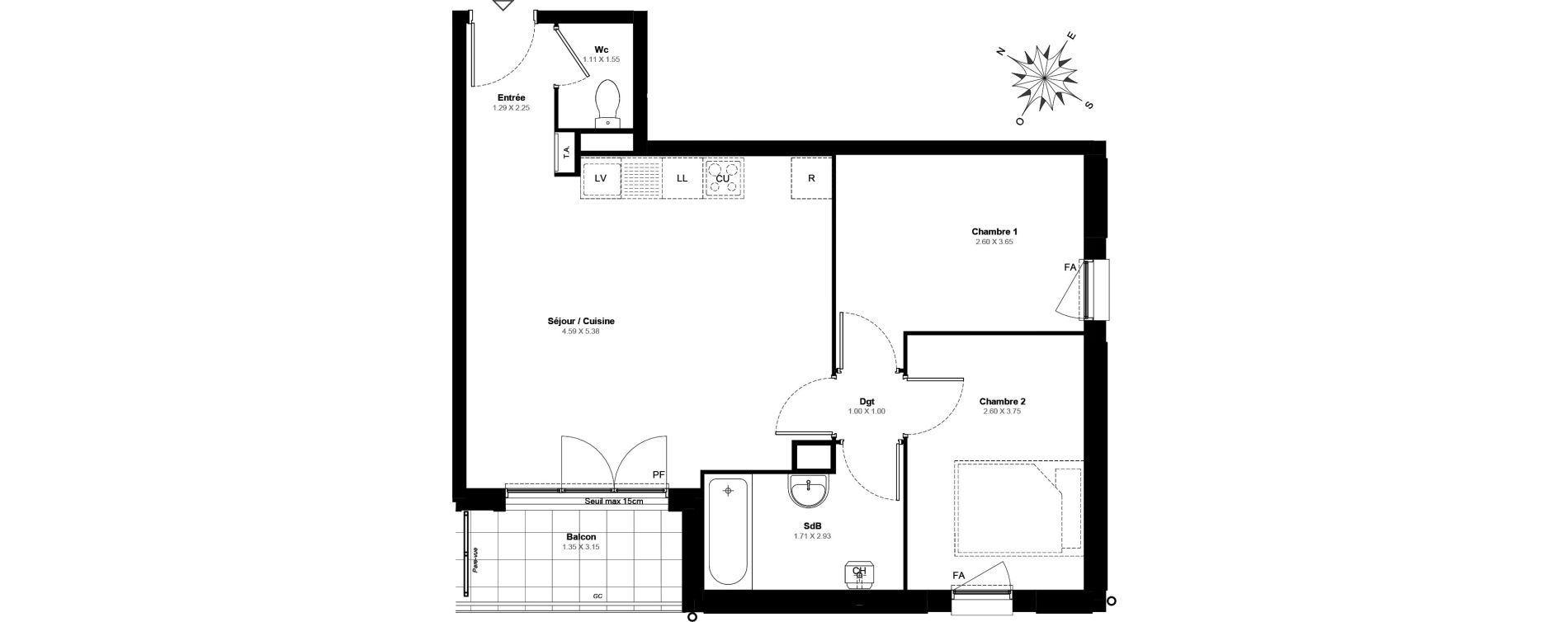 Appartement T3 de 55,90 m2 &agrave; Villab&eacute; Centre