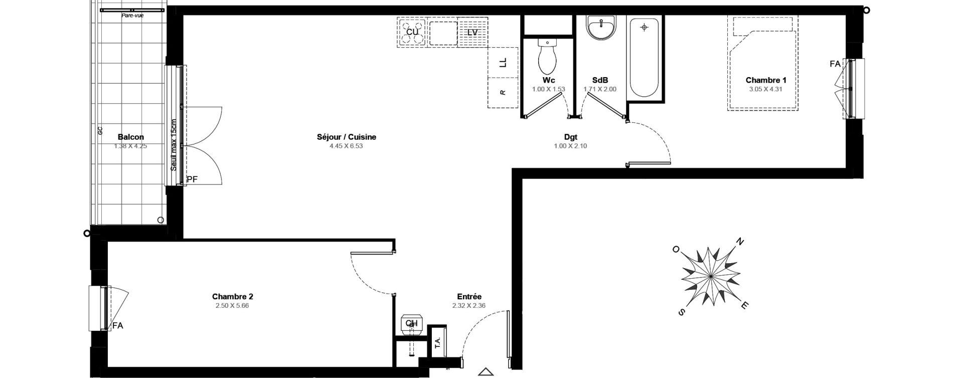Appartement T3 de 67,40 m2 &agrave; Villab&eacute; Centre