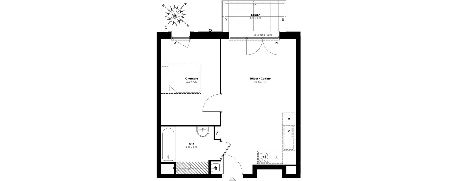 Appartement T2 de 39,60 m2 &agrave; Villab&eacute; Centre