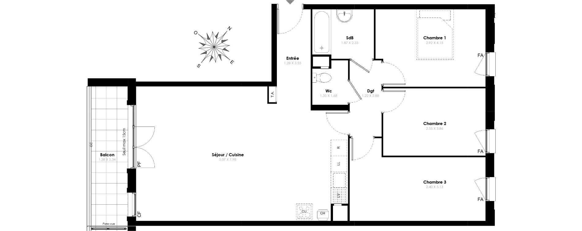 Appartement T4 de 86,80 m2 &agrave; Villab&eacute; Centre