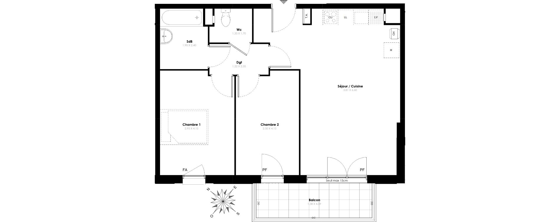 Appartement T3 de 60,50 m2 &agrave; Villab&eacute; Centre