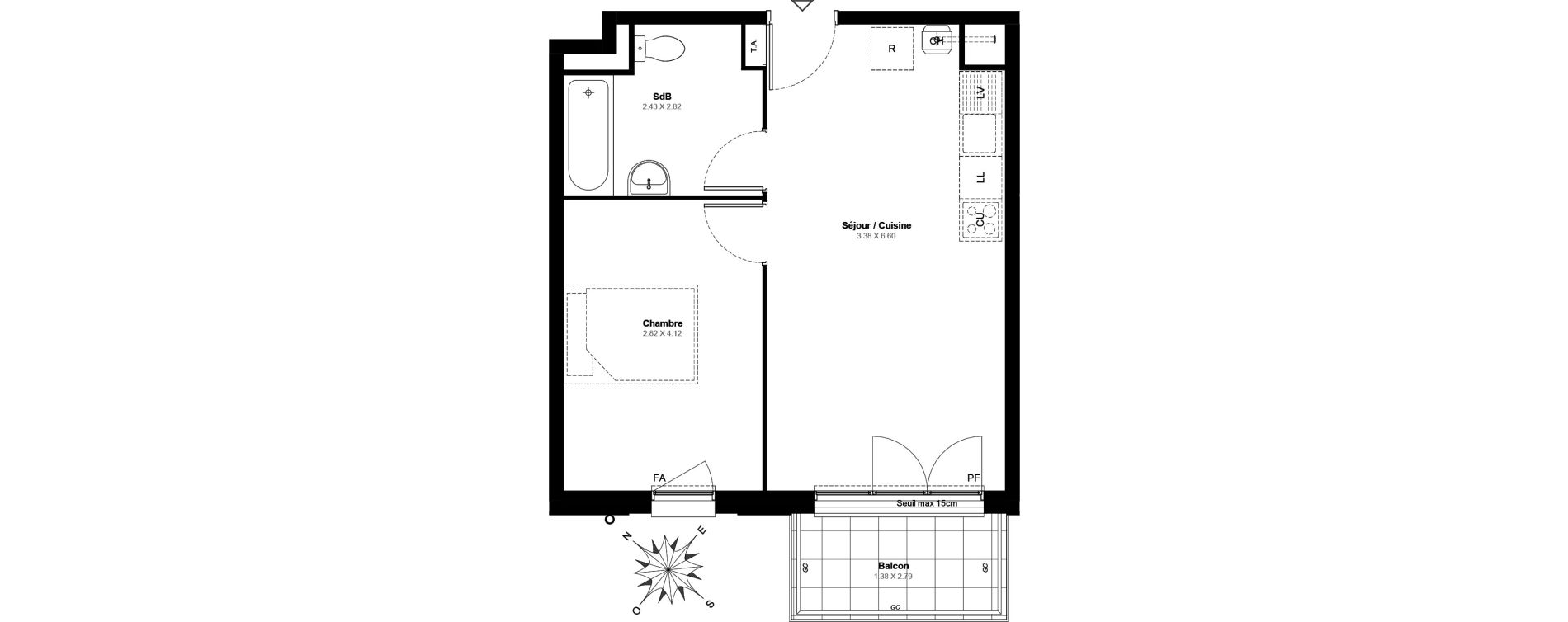Appartement T2 de 39,40 m2 &agrave; Villab&eacute; Centre