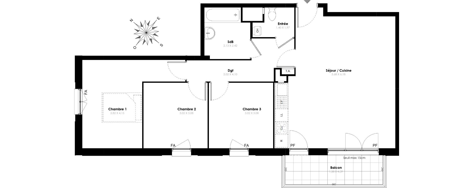 Appartement T4 de 78,80 m2 &agrave; Villab&eacute; Centre