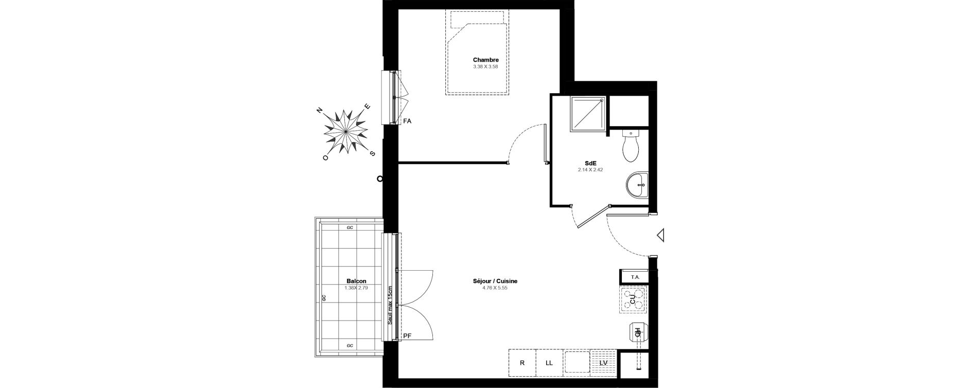 Appartement T2 de 39,90 m2 &agrave; Villab&eacute; Centre
