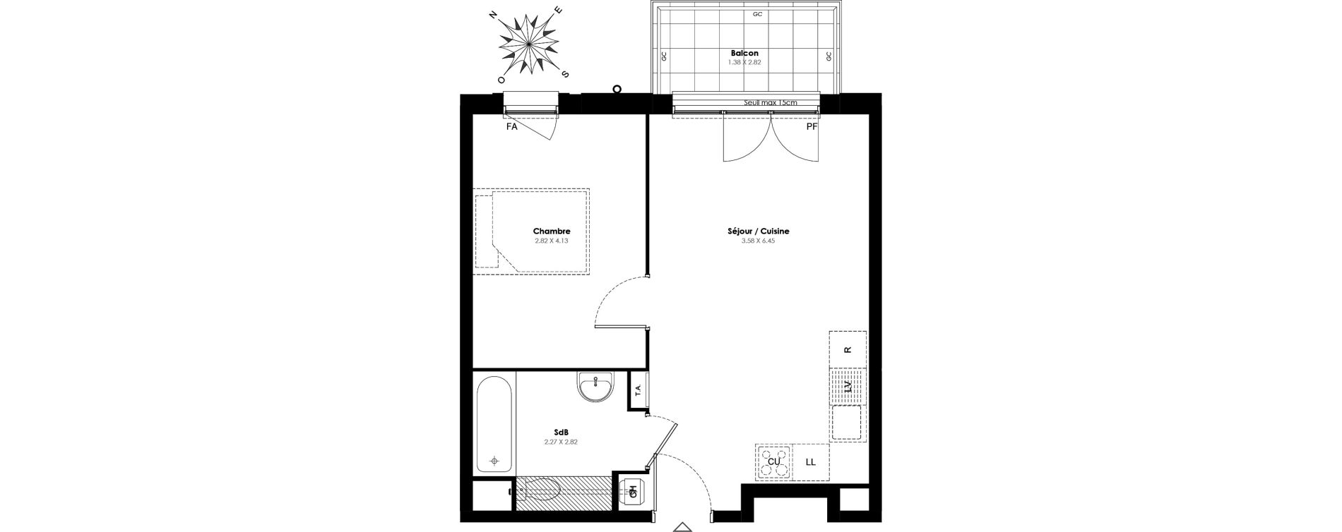 Appartement T2 de 39,60 m2 &agrave; Villab&eacute; Centre
