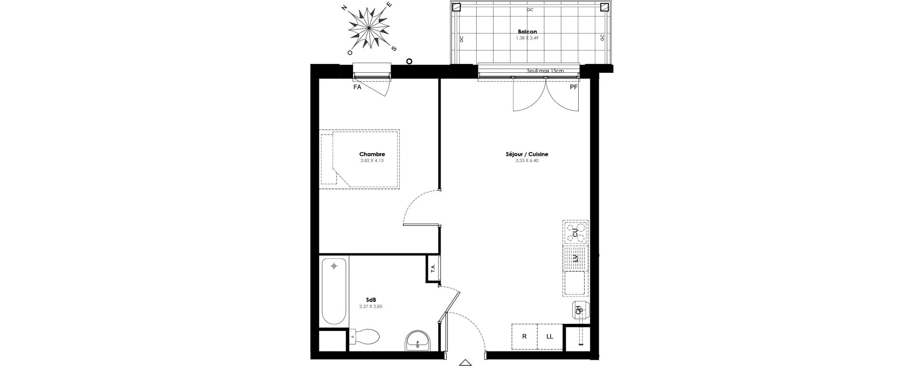 Appartement T2 de 39,70 m2 &agrave; Villab&eacute; Centre
