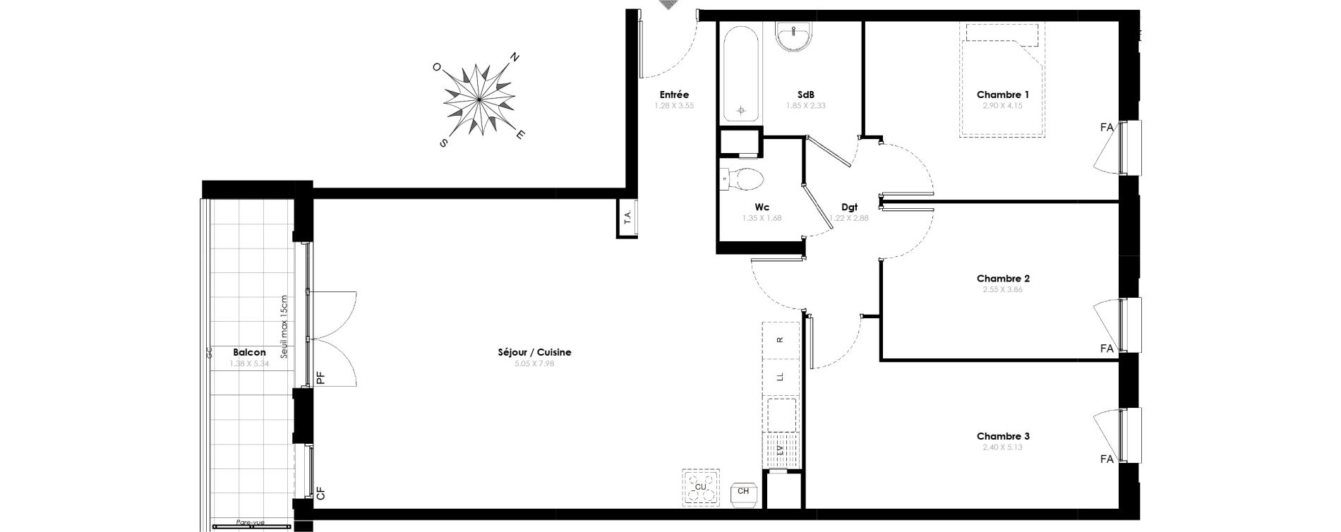 Appartement T4 de 86,80 m2 &agrave; Villab&eacute; Centre