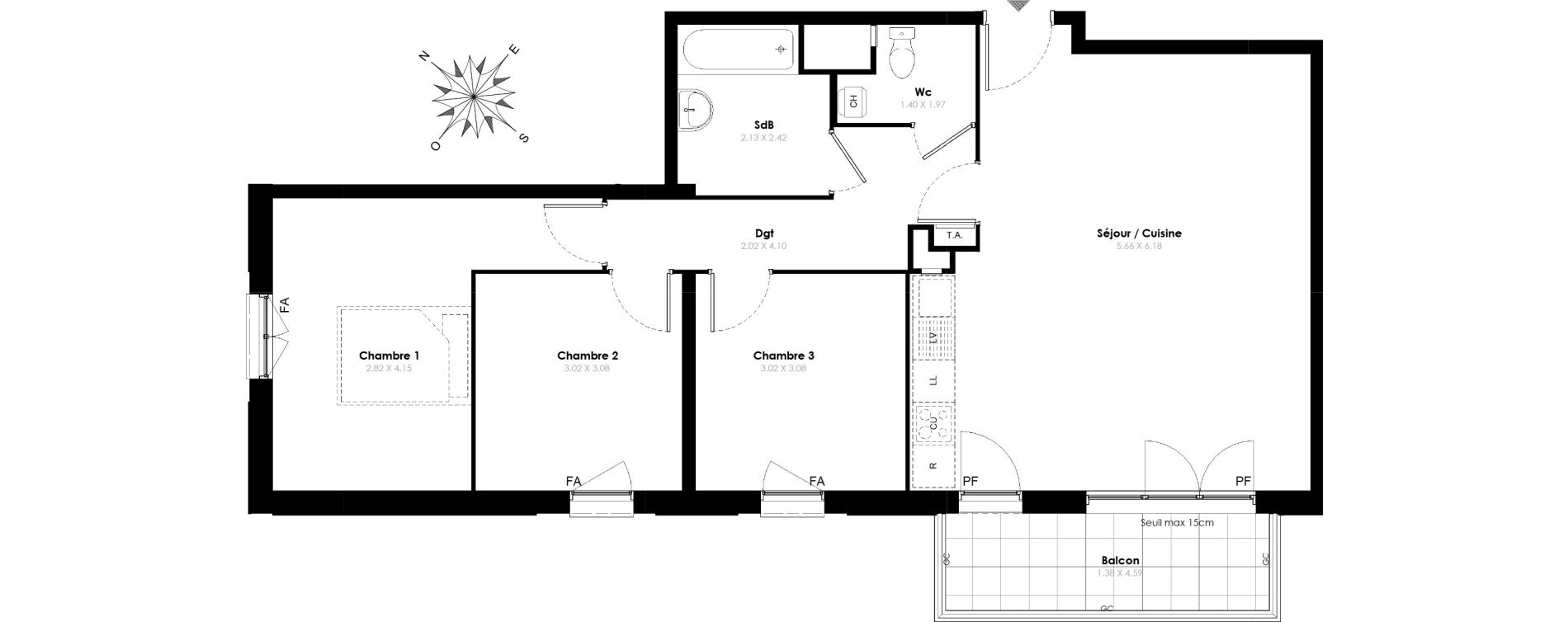 Appartement T4 de 78,30 m2 &agrave; Villab&eacute; Centre