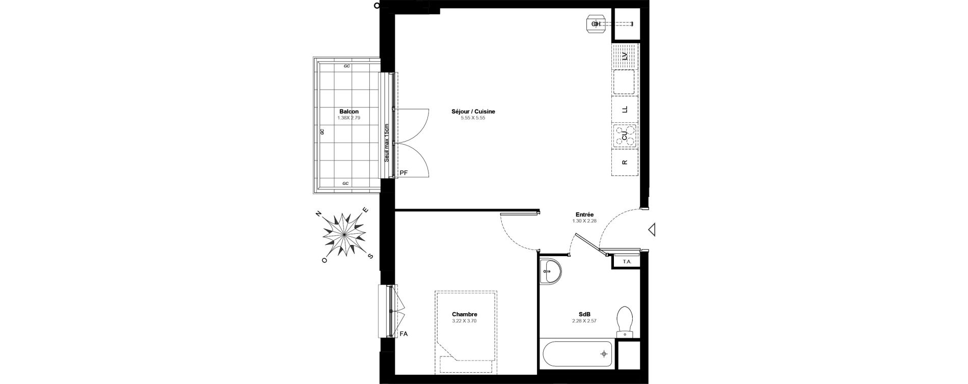 Appartement T2 de 44,10 m2 &agrave; Villab&eacute; Centre