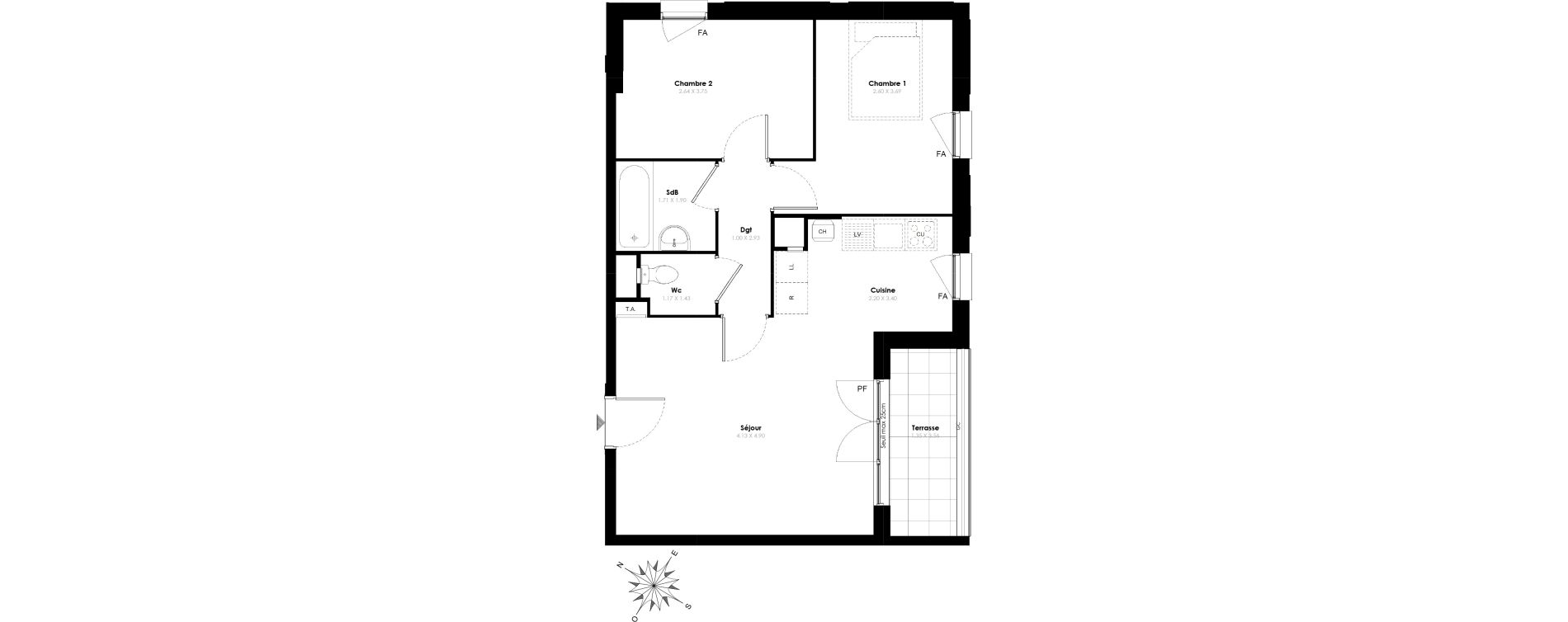 Appartement T3 de 54,50 m2 &agrave; Villab&eacute; Centre