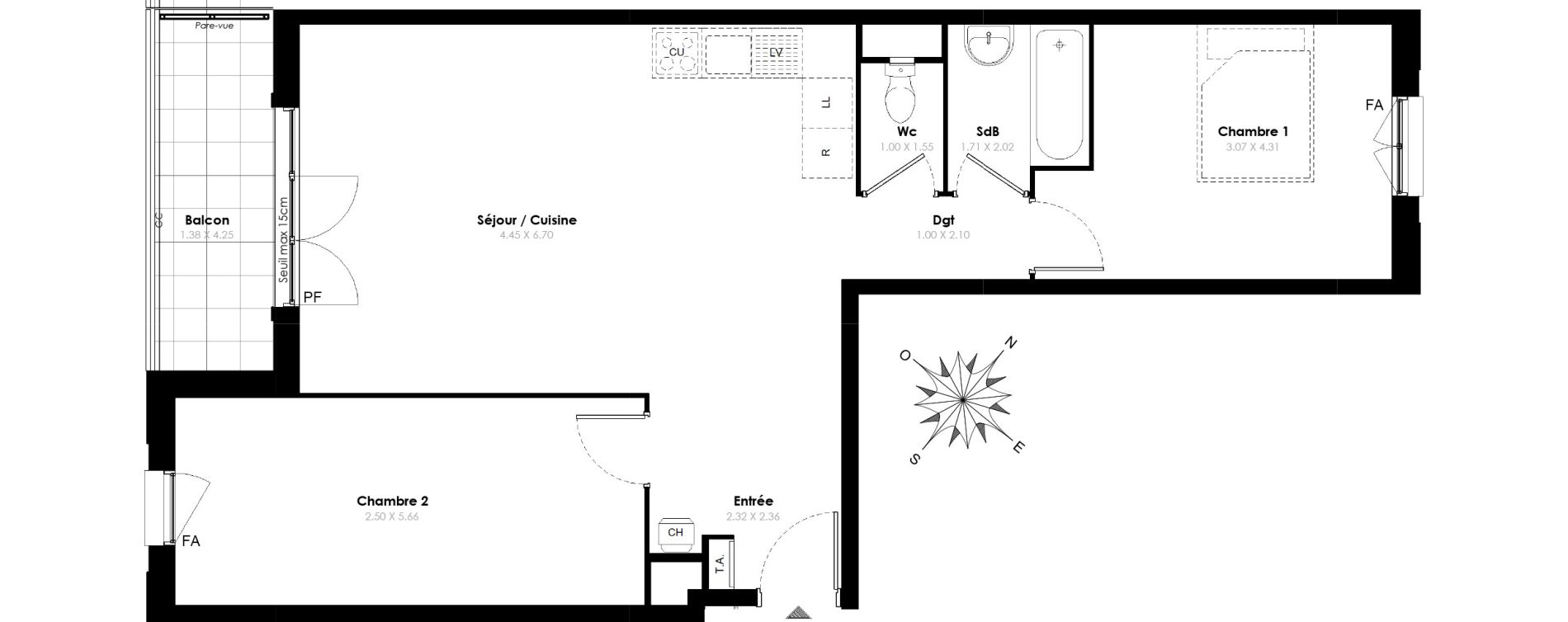 Appartement T3 de 67,60 m2 &agrave; Villab&eacute; Centre