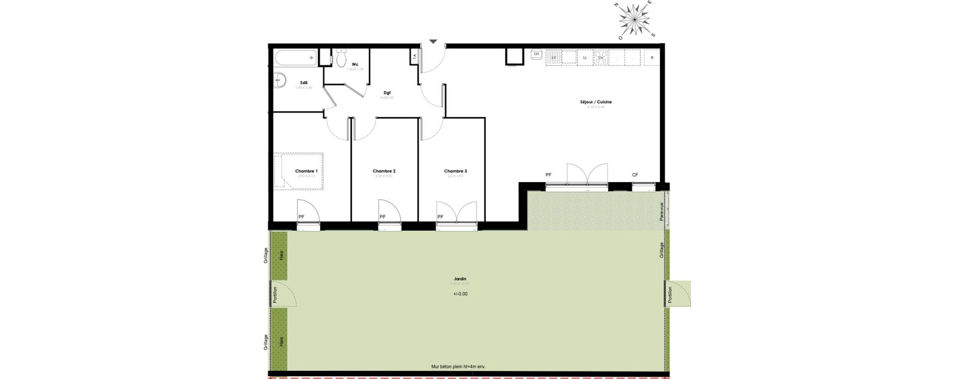 Appartement T4 de 86,70 m2 &agrave; Villab&eacute; Centre