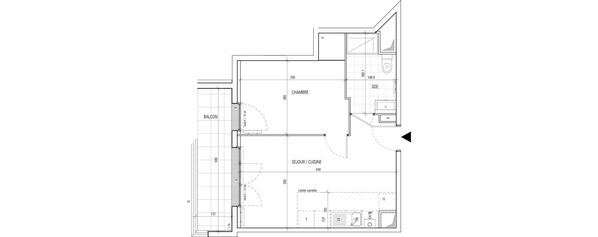 Appartement T2 de 38,88 m2 &agrave; Villebon-Sur-Yvette Centre ville