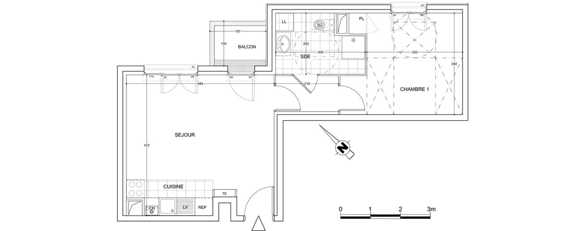 Appartement T2 de 42,61 m2 &agrave; Viry-Ch&acirc;tillon Centre