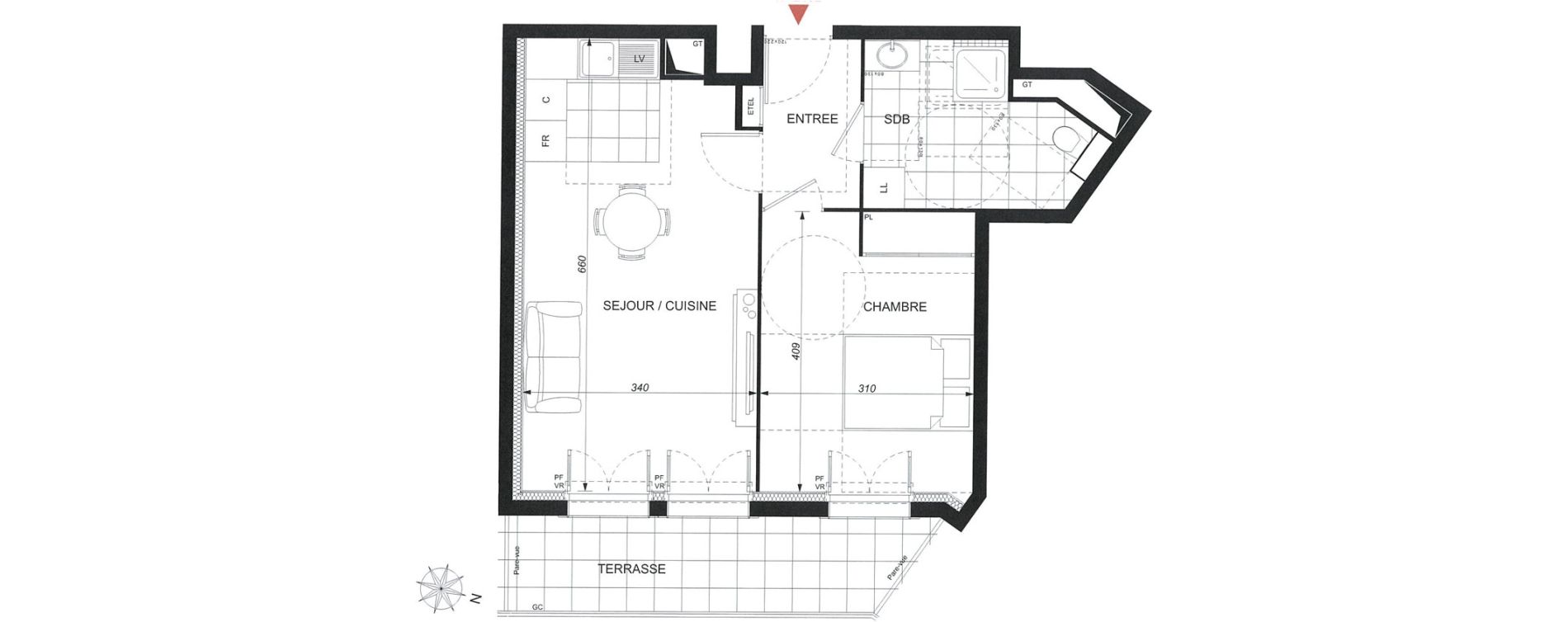 Appartement T2 de 44,20 m2 &agrave; Wissous Centre