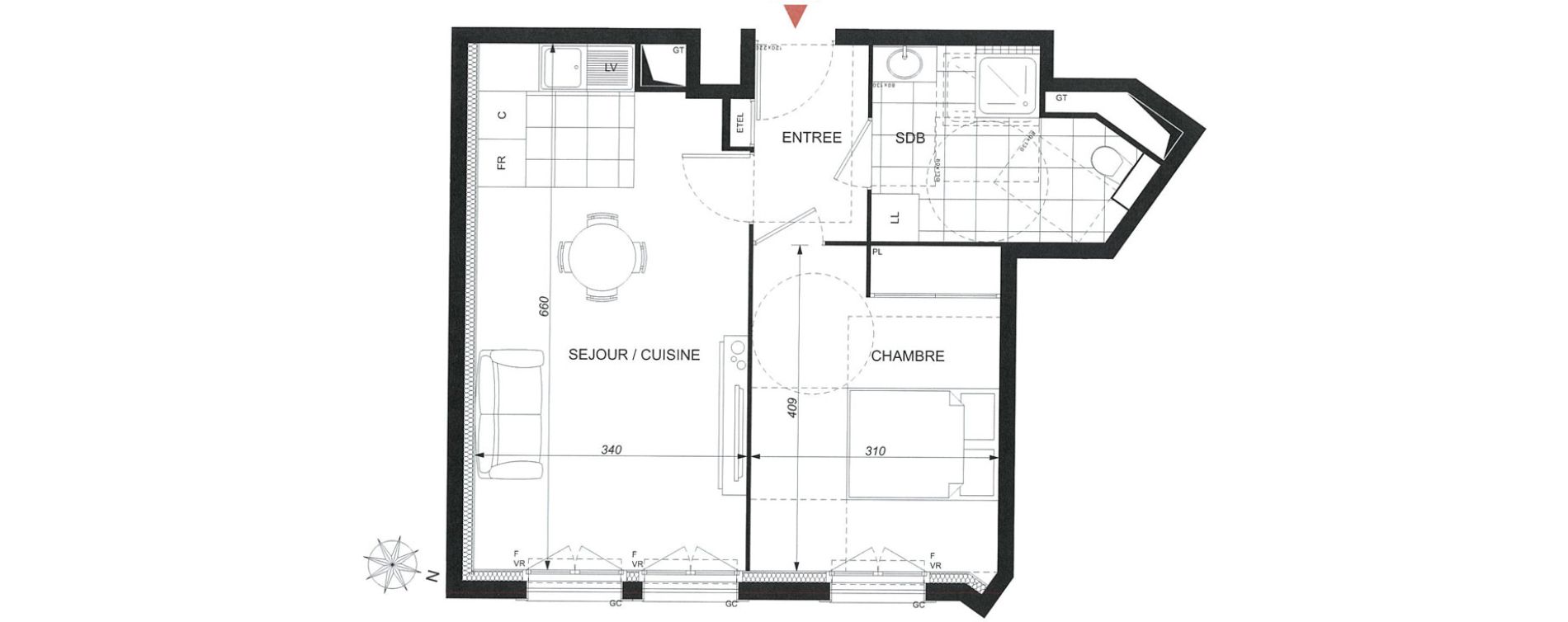 Appartement T2 de 44,20 m2 &agrave; Wissous Centre