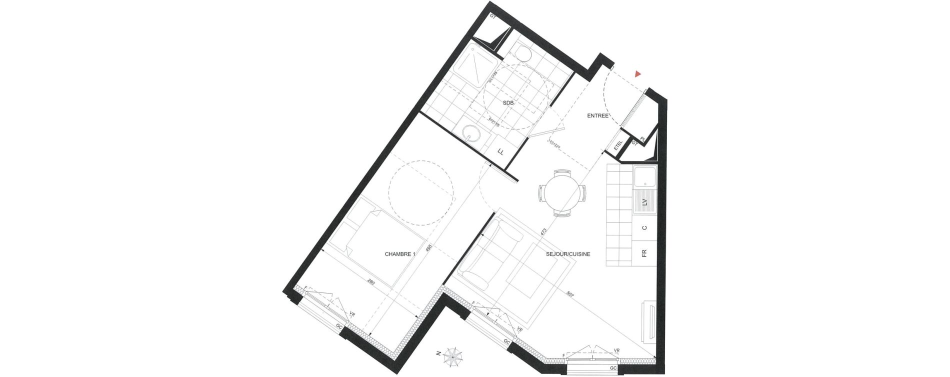 Appartement T2 de 42,63 m2 &agrave; Wissous Centre