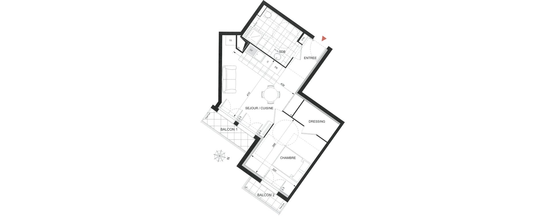Appartement T2 de 43,70 m2 &agrave; Wissous Centre