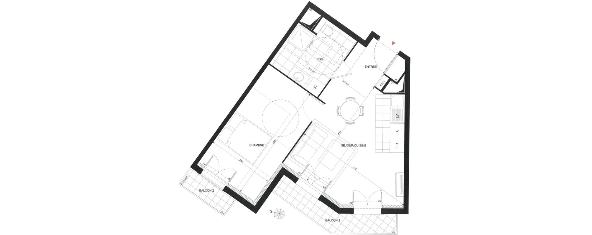 Appartement T2 de 42,68 m2 &agrave; Wissous Centre
