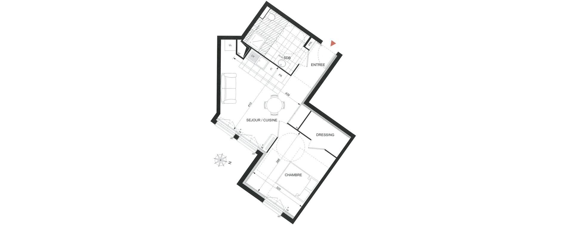 Appartement T2 de 43,70 m2 &agrave; Wissous Centre