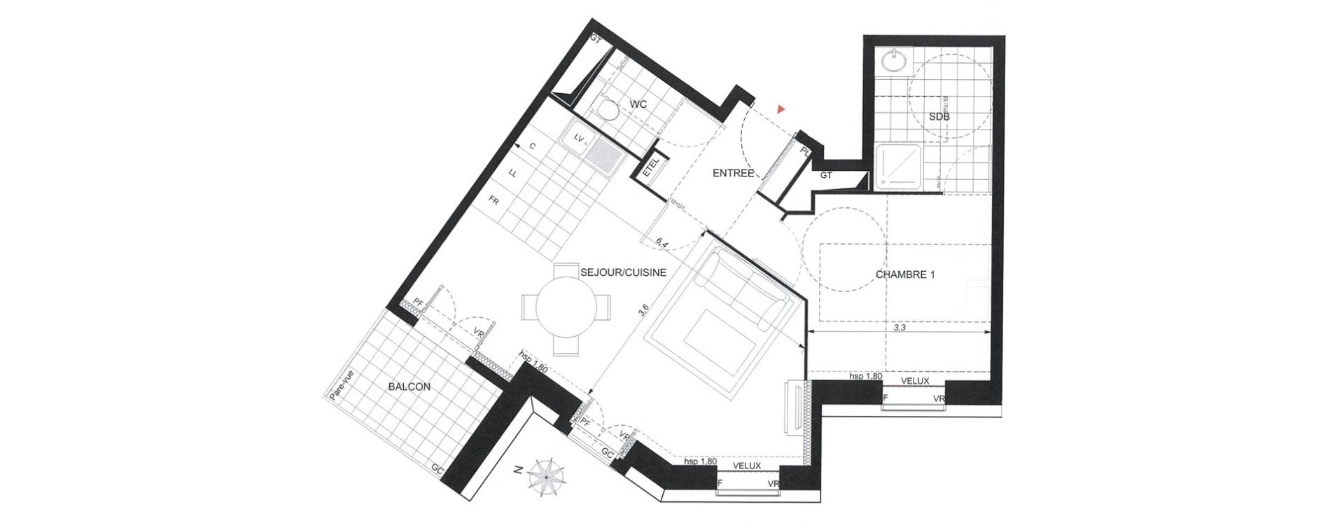 Appartement T2 de 50,88 m2 &agrave; Wissous Centre