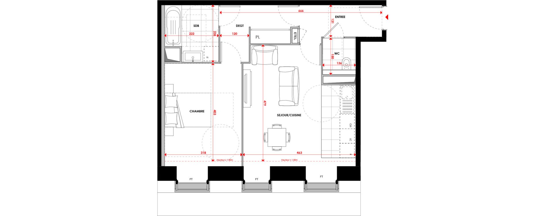 Appartement T2 de 49,66 m2 &agrave; Wissous Centre