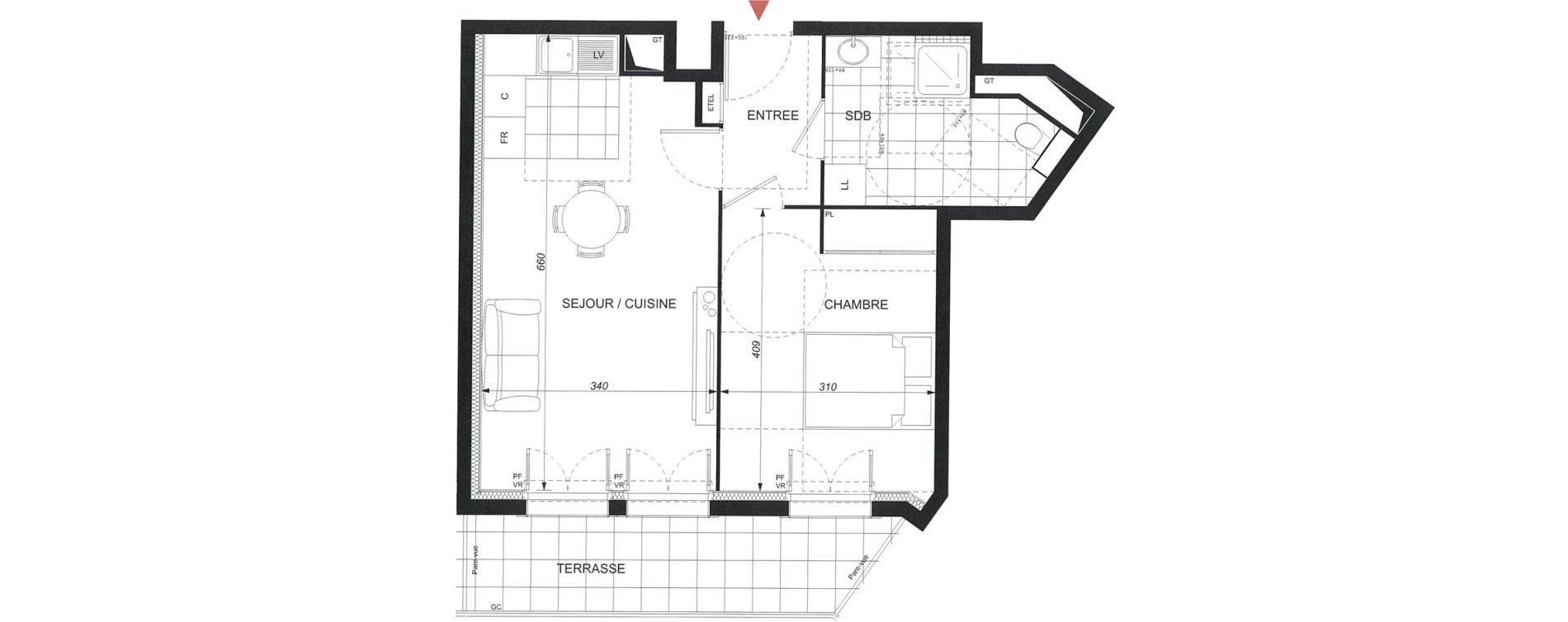 Appartement T2 de 44,20 m2 &agrave; Wissous Centre