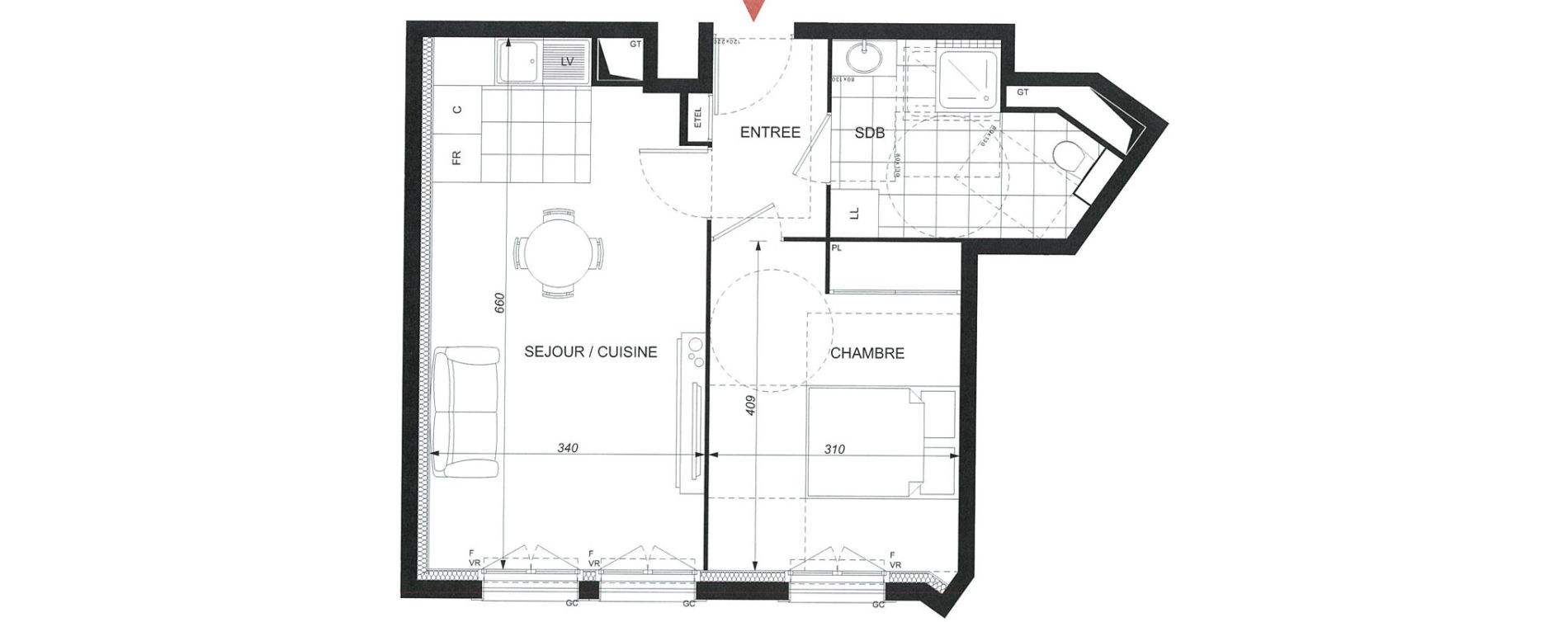 Appartement T2 de 44,20 m2 &agrave; Wissous Centre